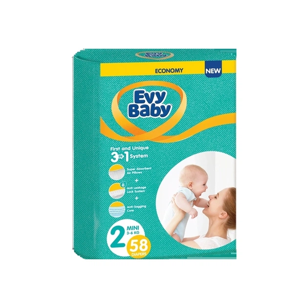 Підгузки Evy Baby Mini Розмір (3-6 кг) 58 шт (8683881000257) - зображення 1
