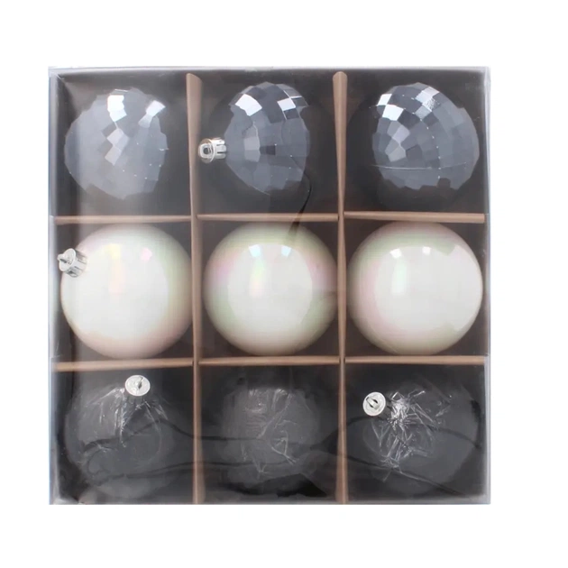 Ялинкова іграшка Chomik пластикові кульки 9 шт, 8см, графіт з перламутром (5900779853041) - picture 6
