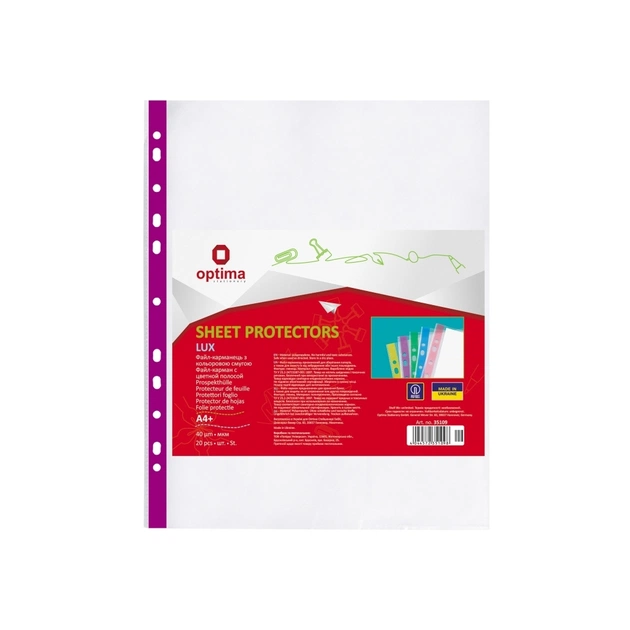 Файл Optima А4+ 40 мкм глянсових з фіолетовою стрічкою, 20 штук (O35109-12) - picture 1