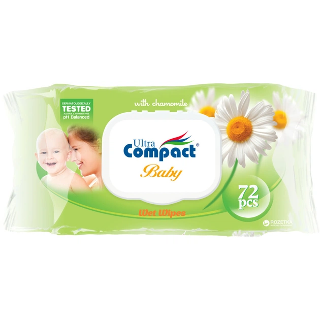 Дитячі вологі серветки Ultra Compact Ромашка 72 шт. з клапаном (8697420531188) - picture 1