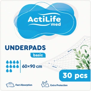 Пеленки для младенцев ActiLife Med Basic 60 х 90, 30 шт (4820174981488) изображение 1