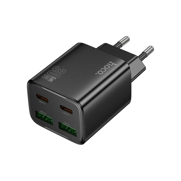 Зарядное устройство HOCO N56 2xUSB-C PD30W + 2xUSB black (6942007632492) - изображение 1