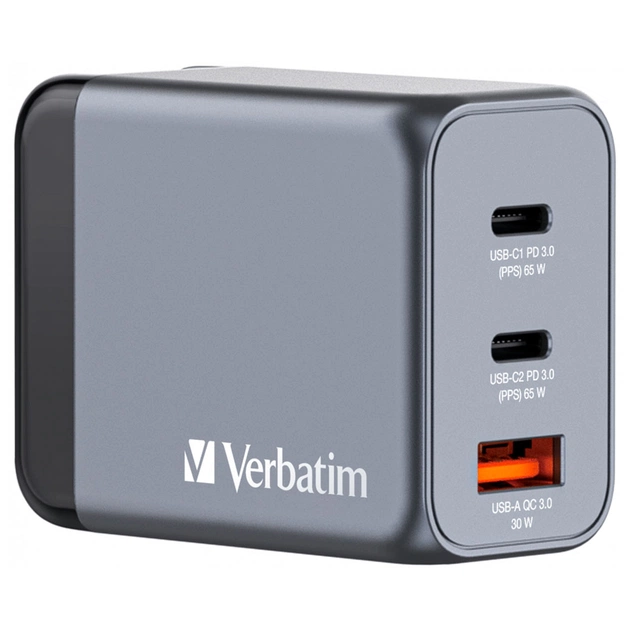 Зарядное устройство Verbatim GaN 65 W 3 ports (2xUSB-C-65 W /USB-A -3.0) (32201) - изображение 1