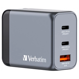 Зарядний пристрій Verbatim GaN 65 W 3 ports (2xUSB-C-65 W /USB-A -3.0) (32201) зображення 1