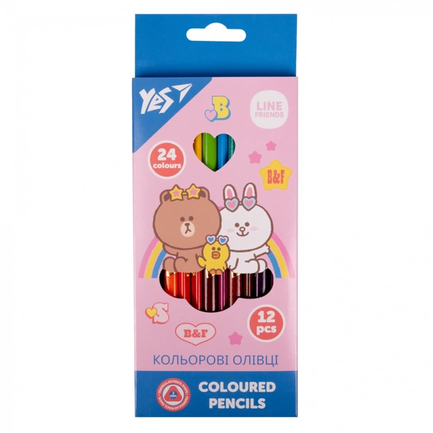 Олівці кольорові Yes Line Friends двосторонні 12 шт. 24 кол. (290713) - зображення 1