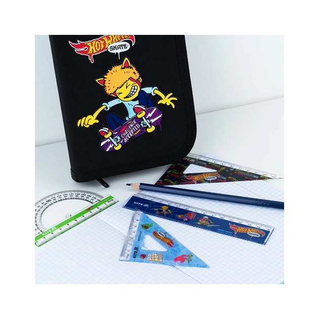 Лінійка Kite набір: лінійка 15 см, 2 косинця, транспортир Hot Wheels (HW25-282) - изображение 3