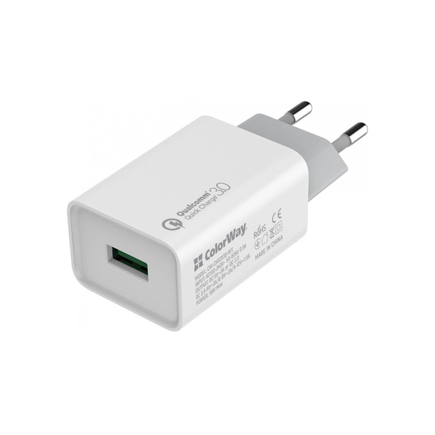 Зарядний пристрій ColorWay 1USB Quick Charge 3.0 (18W) (CW-CHS013Q-WT) - зображення 1