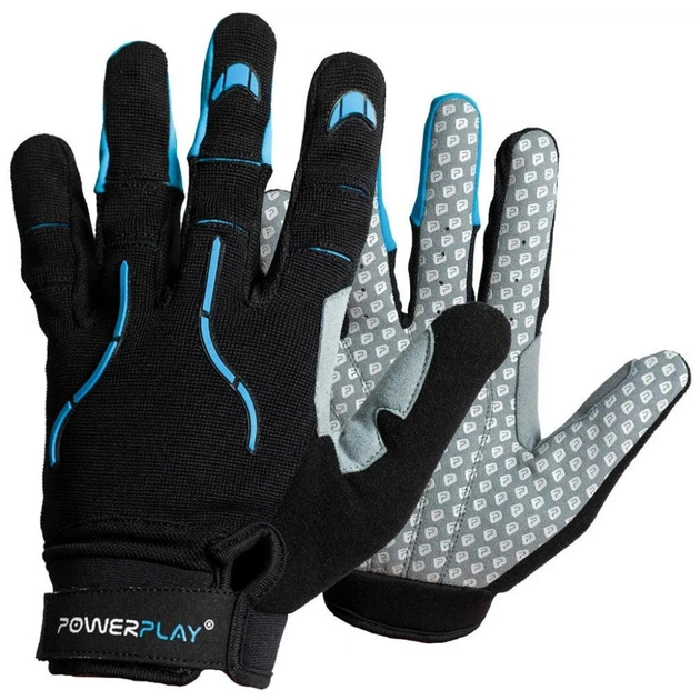 Велорукавиці PowerPlay 6662 Black/Blue L (PP_6662_L_Cyan) - зображення 1