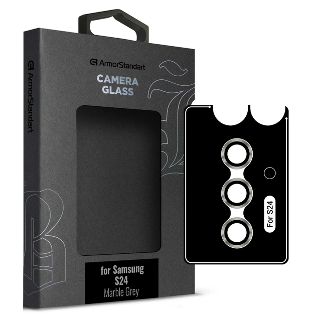 Стекло защитное Armorstandart Camera glass Supreme Black Icon Samsung S24 Marble Grey (ARM76606) - изображение 1