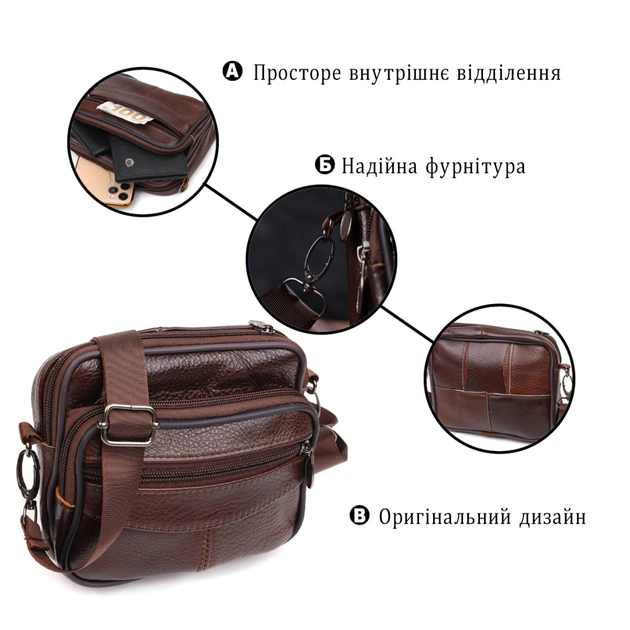 Сумка Vintage Поясна з натуральної шкіри Коричнева (21486) - зображення 3