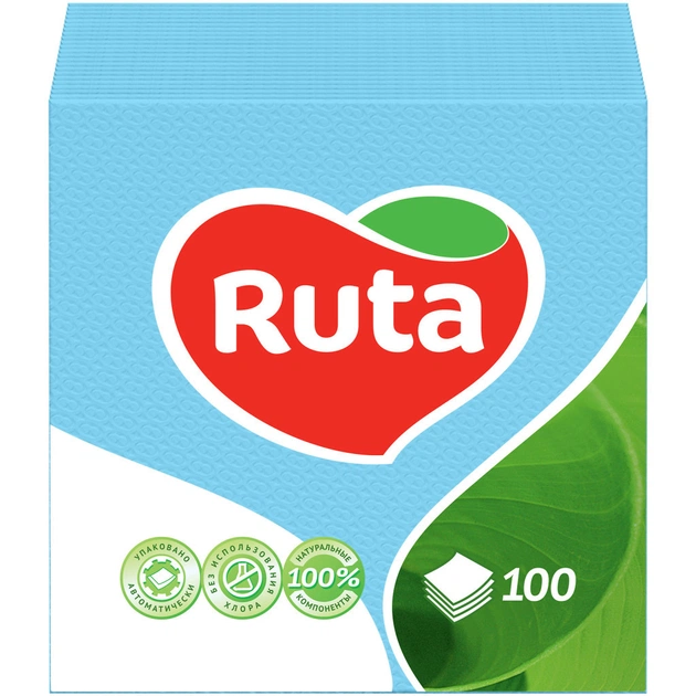 Серветки столові Ruta 24х24 см 1 шар Блакитні 100 шт. (4820023740617) - picture 1
