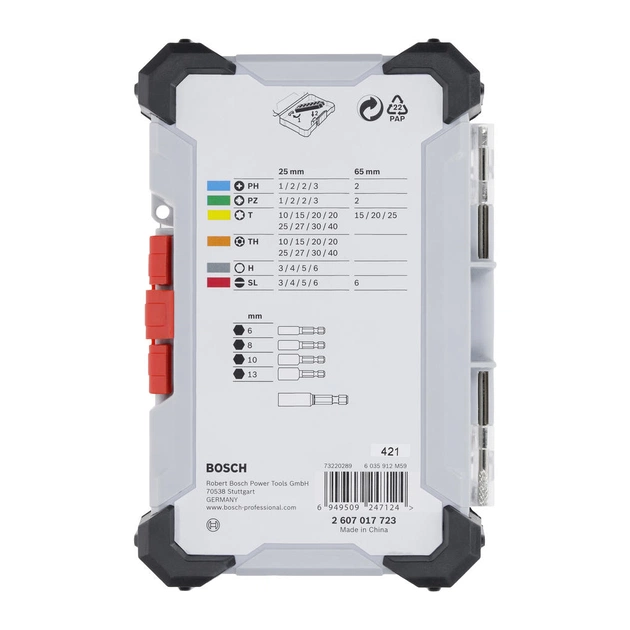 Набір біт Bosch Extra Hard Screwdriver Bit Set, 46шт, магнітний бітотримач, PH,PZ,T, SL, HEX, кейс (2.607.017.723) - picture 3