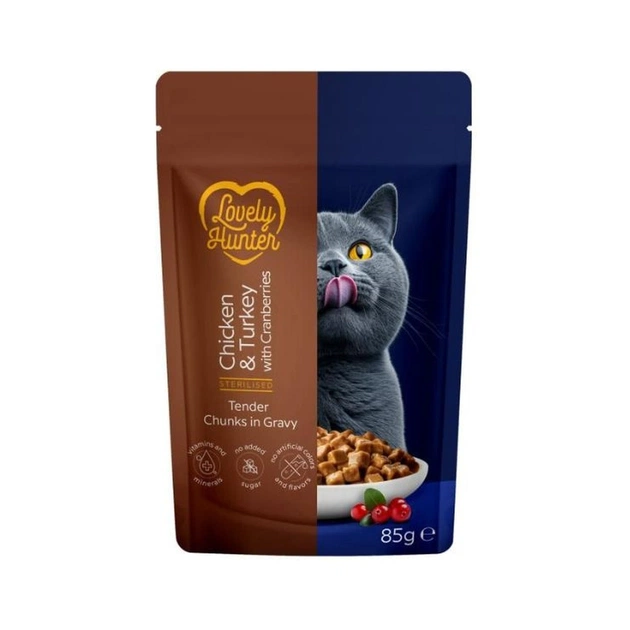Вологий корм для кішок Lovely Hunter Sterilised Adult with Chicken, Turkey and Cranberries 85 г (LHU70473) - зображення 1