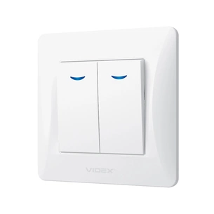 Вимикач Videx BINERA 2кл з підсвічуванням білий (VF-BNSW2L-W) изображение 1