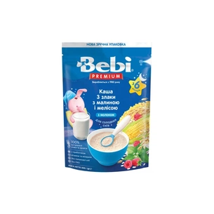 Дитяча каша Bebi Premium молочна 3 злаки з малиною та мелісою +6 міс. 200 г (8606019654368) зображення 1