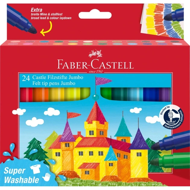 Фломастеры Faber-Castell утолщенные Felt tip JUMBO 24 цвета в картонной коробке (32539) - изображение 1
