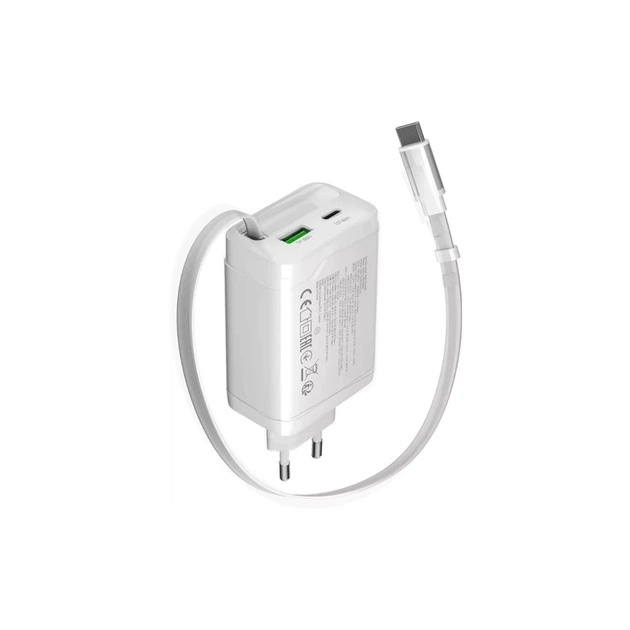 Зарядний пристрій Canyon 1xUSB-C PD65W + 1xUSB QC3.0 + cable USB-C to USB-C white (CNS-CURC65ACW) - picture 2