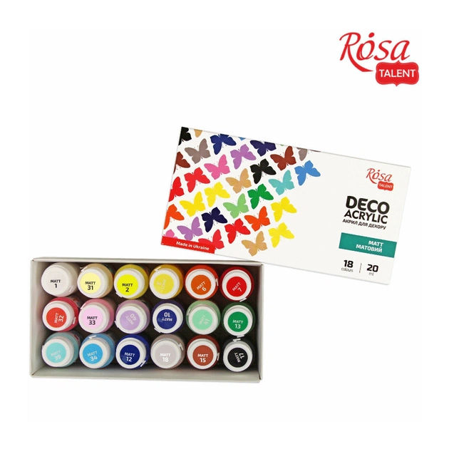 Акрилові фарби Rosa для декору матові 18 кол по 20 мл (4823098523956) - picture 3