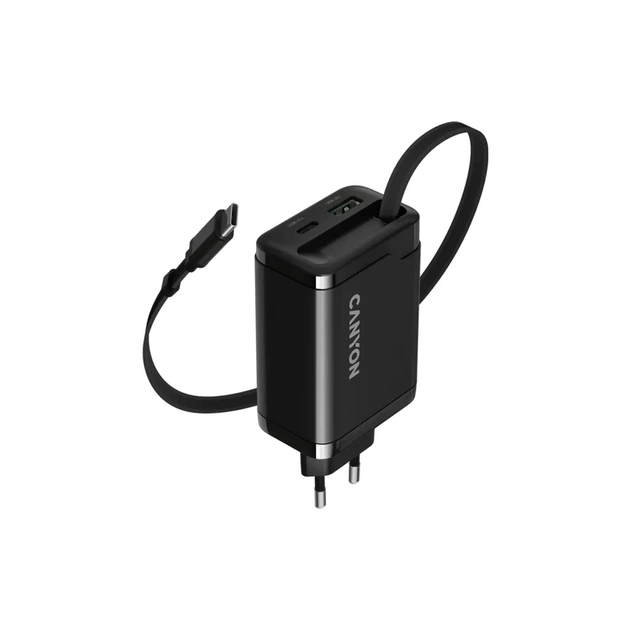 Зарядний пристрій Canyon 1xUSB-C PD65W + 1xUSB QC3.0 + cable USB-C to USB-C black (CNS-CURC65ACB) - picture 1