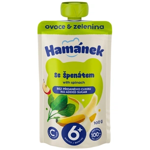 Детское пюре Hamanek Яблоко с бананами и шпинатом 100 г (8595139798444) изображение 1