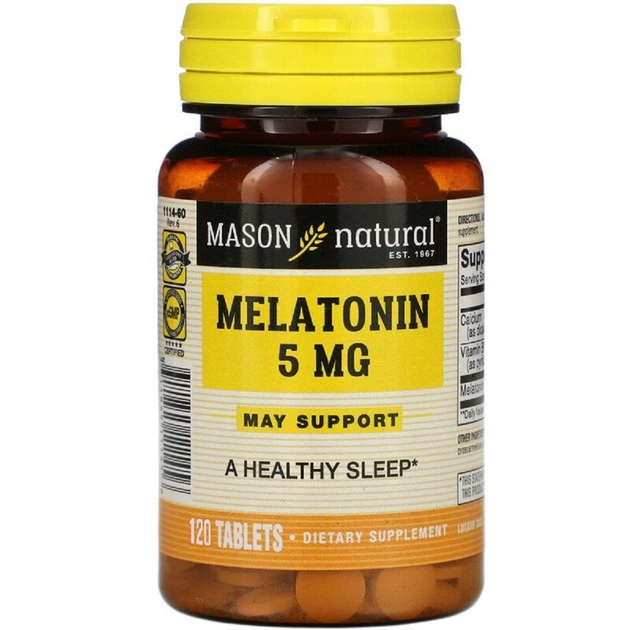 Амінокислота Mason Natural Мелатонін 5 мг, Melatonin, 120 таблеток (MAV11142) - зображення 1