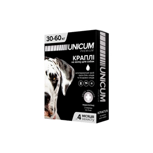 Краплі для тварин Unicum Premium від бліх та кліщів на холку для собак масою 30-60 кг/3 шт (4820150203856) зображення 1