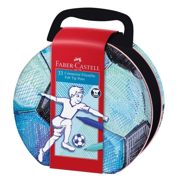 Фломастеры Faber-Castell Connector Футбол в подарочной металлической коробке 33 цвета (32052) - изображение 1
