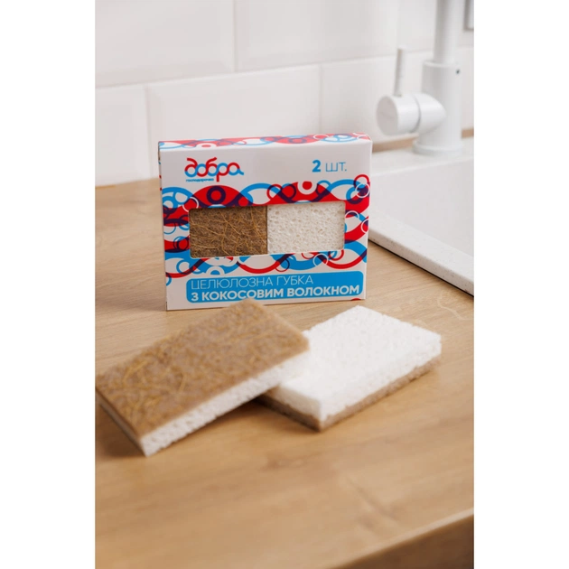 Губки кухонні Добра Господарочка Целюлозні З кокосовим волокном 2 шт. (4820086523073) - picture 4
