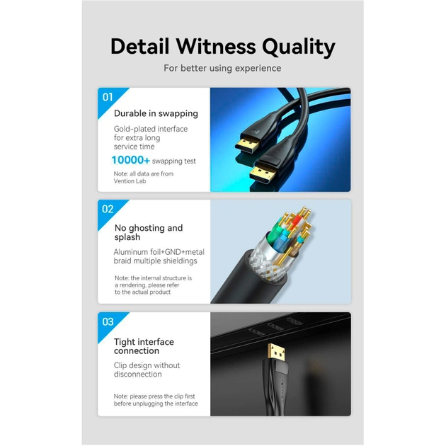 Кабель мультимедійний DisplayPort M to DisplayPort M 1.5m V1.4 8K black Vention (HCDBG) - зображення 3
