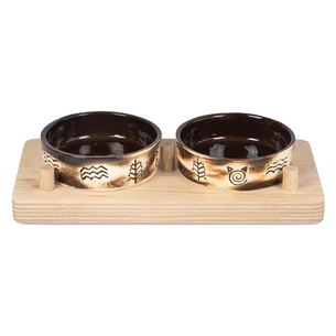 Посуд для котів Природа Етно Миски керамічні 2x200 мл на дерев'яній підставці (4823082418671) зображення 1