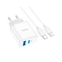 Зарядний пристрій HOCO C105A Stage 1xUSB-C PD20W + 1xUSB QC3.0 + cable USB-C to USB-C White (6931474782922) - зменшене зображення 1