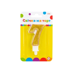 Свічка Maxi золотиста двостороння з блискітками "7", 7,62 см, на торт (MX622083-7) зображення 1