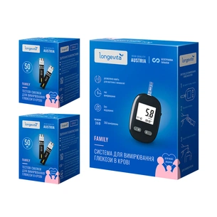 Глюкометр Longevita Family Система для измерения глюкозы в крови + тест полоски 2 х 50 шт. (6837149) изображение 1