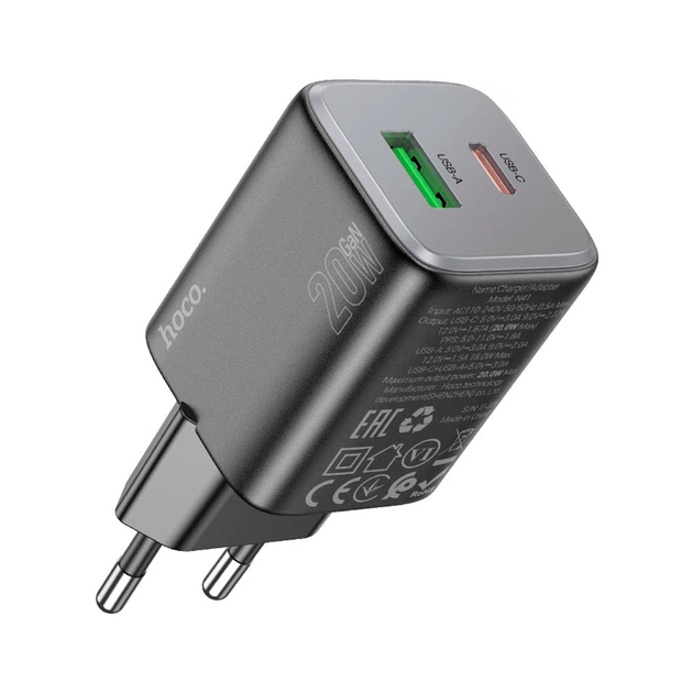 Зарядное устройство HOCO N41 Almighty 1xUSB-C PD20W + 1xUSB QC3.0 Black (6942007617024) - изображение 1