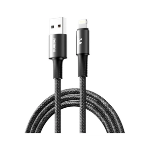 Дата кабель USB 2.0 AM to Lightning 1.2m 3A aluminum alloy braided black Remax (6954851247692) зображення 1