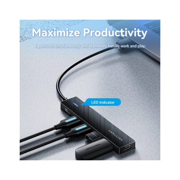 Концентратор Vention USB to 4xUSB 3.2 Gen2 + USB-C 10Gbps 0.15m black (CHOBB) - зображення 4
