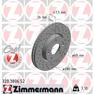 Гальмівний диск ZIMMERMANN 320.3806.52 зображення 1