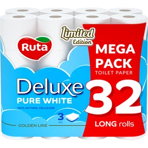 Туалетний папір Ruta Pure White Deluxe 3 шари 160 відривів 32 рулони (4820202896135) зображення 1
