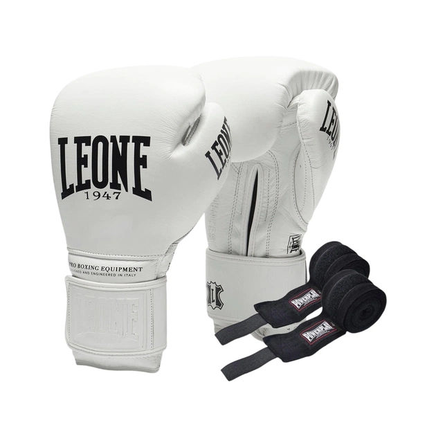 Боксерські рукавички Leone GN111 The Greatest White 16 унцій (бинти в комплекті) (GN111_White_16oz) - зображення 1