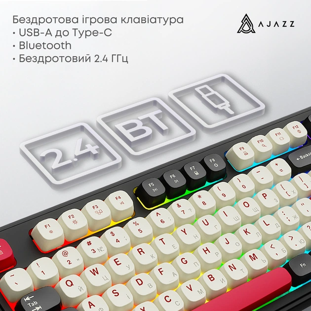 Клавіатура Ajazz AF98 Plus Wireless/Bluetooth/USB UA Black/White/Red (AF98-PLUS-BSR) - picture 7