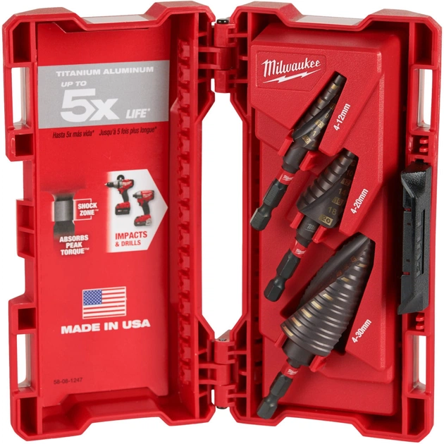 Набор сверл Milwaukee ступенчатых SHOCKWAVE Impact Duty, 3шт (48899266) - изображение 1