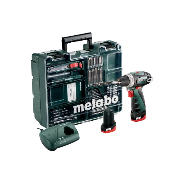 Шуруповерт Metabo PowerMaxx BS Basic, 10.8V 2x2Aг, кофр, набір приладдя 63 шт (600080880) - изображение 1
