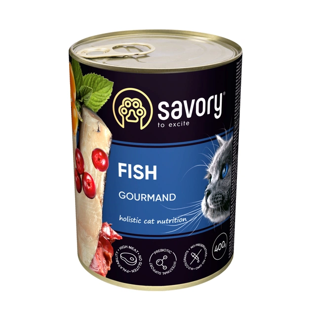 Влажный корм для кошек Savory Cat Can Adult для привередливых котов (рыба) 400 г (4820232630655) - изображение 1