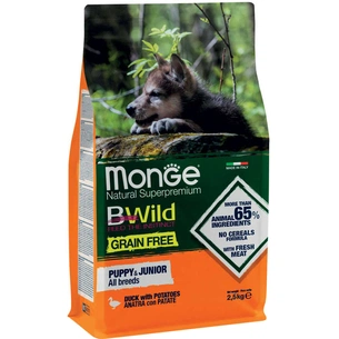 Сухий корм для собак Monge Dog Bwild Gr. Free Puppy&Junior качка 2.5 кг (8009470004787) зображення 1