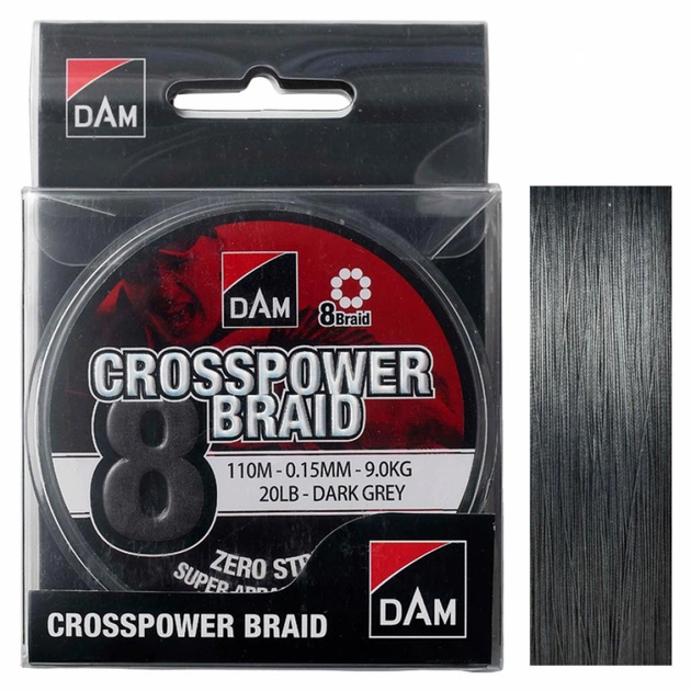 Шнур DAM CROSSPOWER 8-BRAID 110м 0,20мм 12,6кг/28Lb (dark grey) (60081) - изображение 1