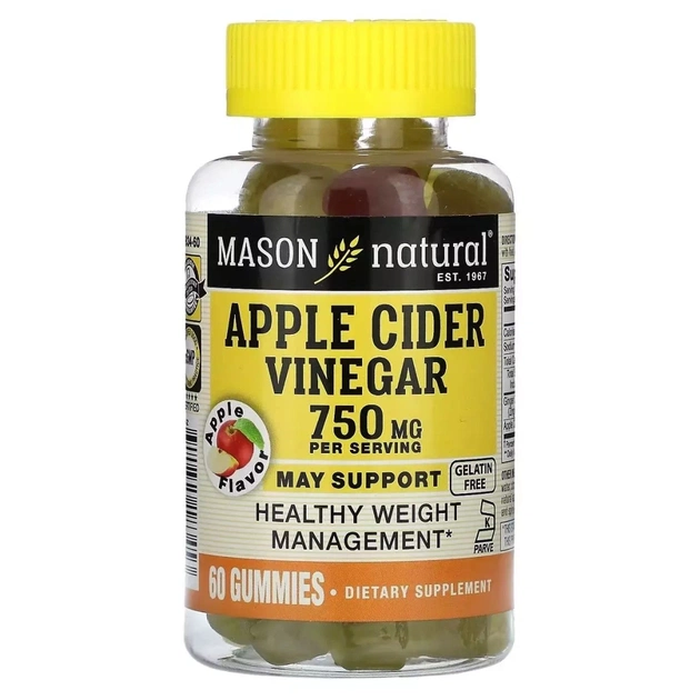 Вітамінно-мінеральний комплекс Mason Natural Яблучний оцет, 250 мг, Apple Cider Vinegar, 60 жувальних цукерок (MAV18345) - зображення 1