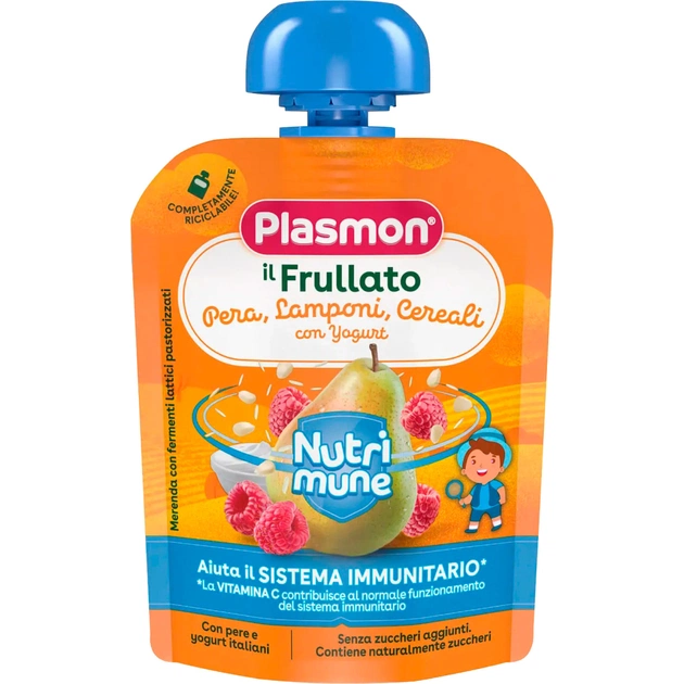 Дитяче пюре Plasmon Груша, малина, злаки, йогурт 85 г (1136142) - изображение 1