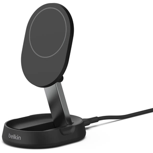 Зарядний пристрій Belkin 15W Magnetic Stand Qi2 20W adapter USB-C black (WIA008VFBK) зображення 1