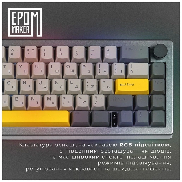 Клавіатура Epomaker EK68 65 Budgerigar V2 Switch Hot-Swap RGB Wireless/Bluetooth/USB UA Black (EK68-B-BV2) - picture 10