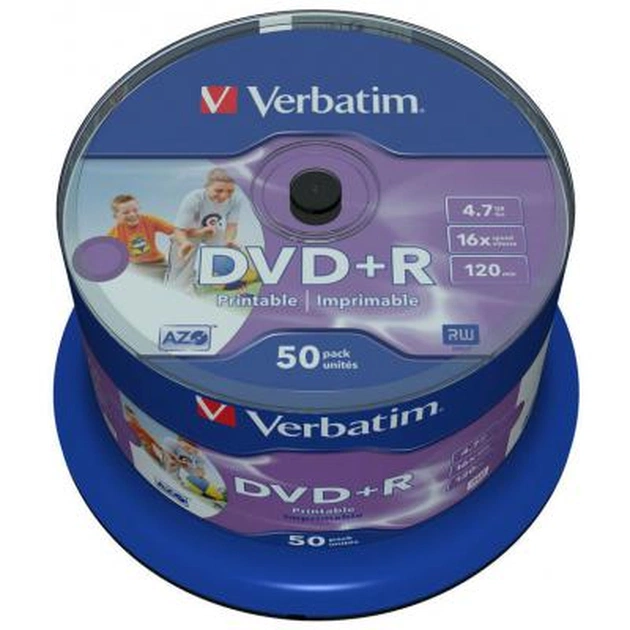 Диск DVD Verbatim 4.7Gb 16X CakeBox 50штWidePrintable (43512) - изображение 1